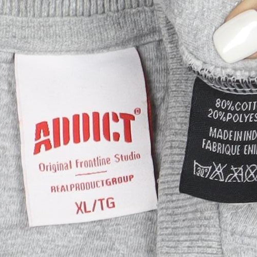 Addict Men's Grey XL Pullover Crew Neck Sweatshirt with Zip Pocket