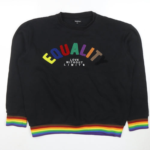 Boohoo Men’s Black Equality Rainbow Embroidered Pullover Sweatshirt Size S
