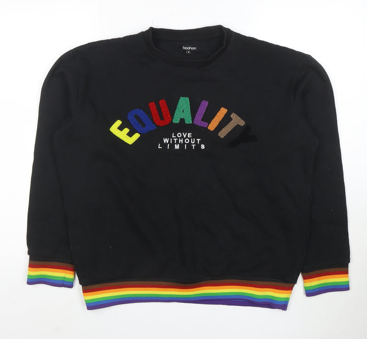 Boohoo Men’s Black Equality Rainbow Embroidered Pullover Sweatshirt Size S