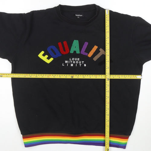 Boohoo Men’s Black Equality Rainbow Embroidered Pullover Sweatshirt Size S