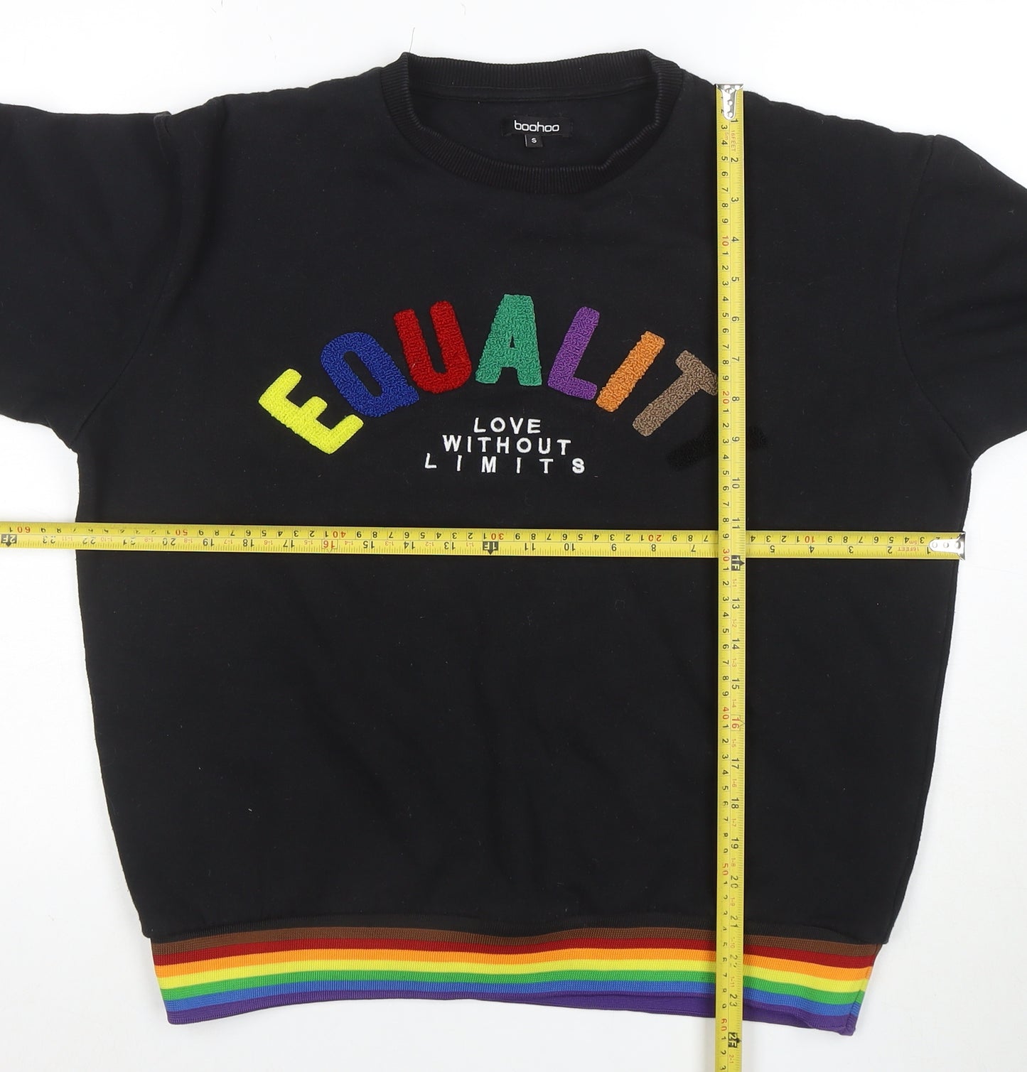 Boohoo Men’s Black Equality Rainbow Embroidered Pullover Sweatshirt Size S