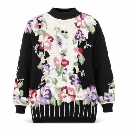 Boaz Womens Black Floral Mock Neck Chunky Knit Jumper Size M