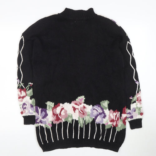 Boaz Womens Black Floral Mock Neck Chunky Knit Jumper Size M