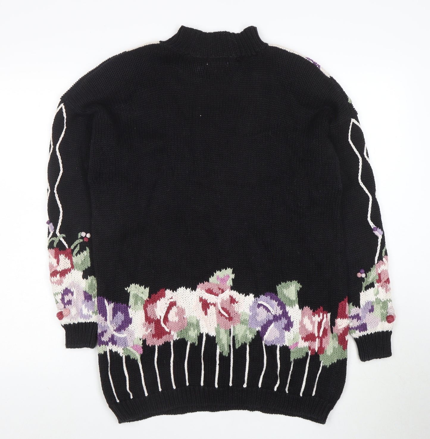 Boaz Womens Black Floral Mock Neck Chunky Knit Jumper Size M