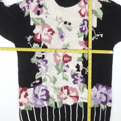 Boaz Womens Black Floral Mock Neck Chunky Knit Jumper Size M