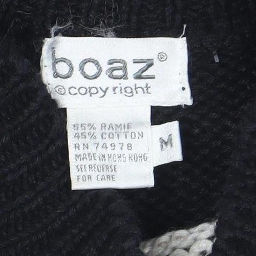 Boaz Womens Black Floral Mock Neck Chunky Knit Jumper Size M