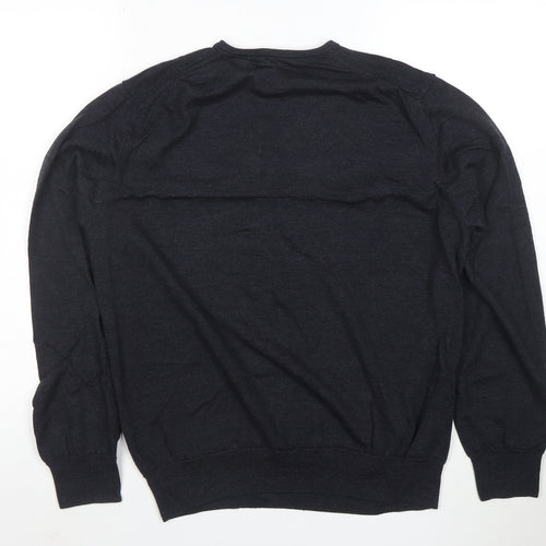 T.M. Lewin Men’s Black Merino Wool V-Neck Jumper L
