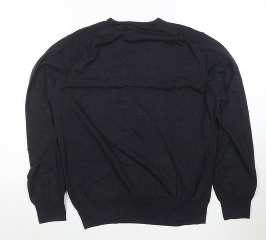 T.M. Lewin Men’s Black Merino Wool V-Neck Jumper L