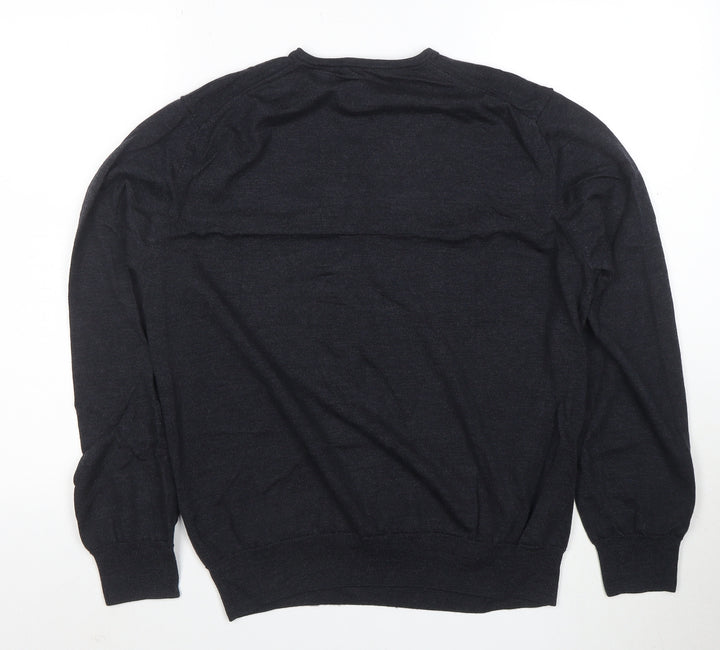 T.M. Lewin Men’s Black Merino Wool V-Neck Jumper L