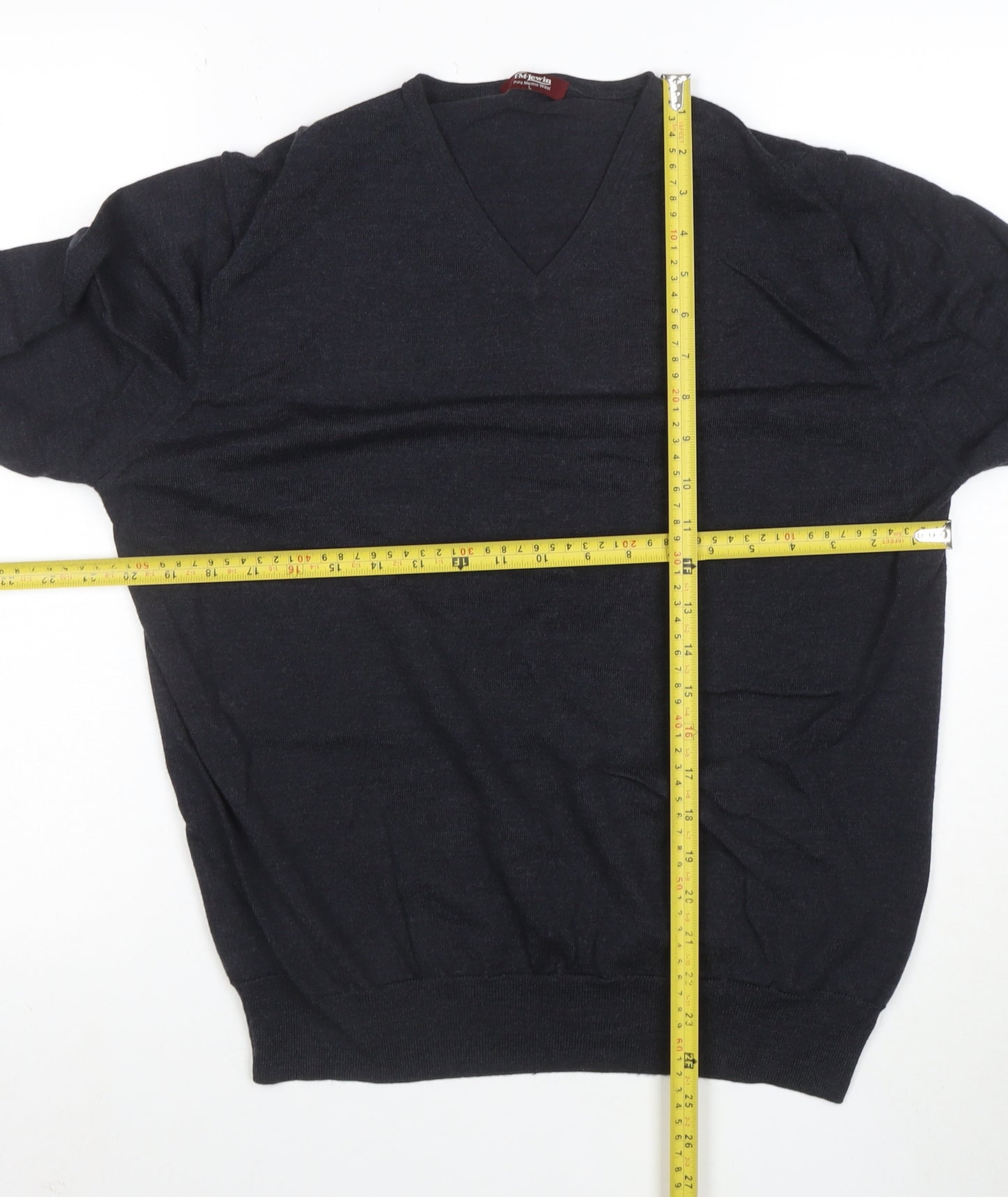 T.M. Lewin Men’s Black Merino Wool V-Neck Jumper L