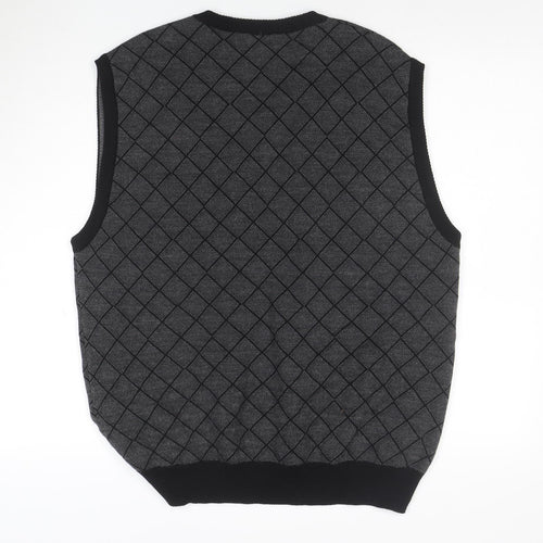 Segreto Men's Grey Argyle Merino Wool V-Neck Vest XL