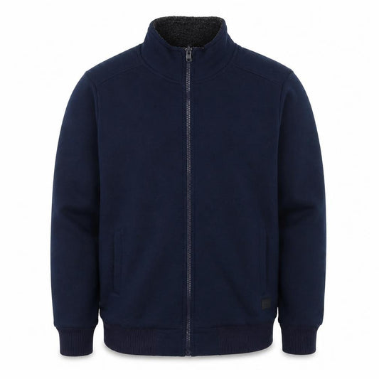 Front view of Dissident Men's Blue Full Zip Fleece Lined Sweatshirt, size L