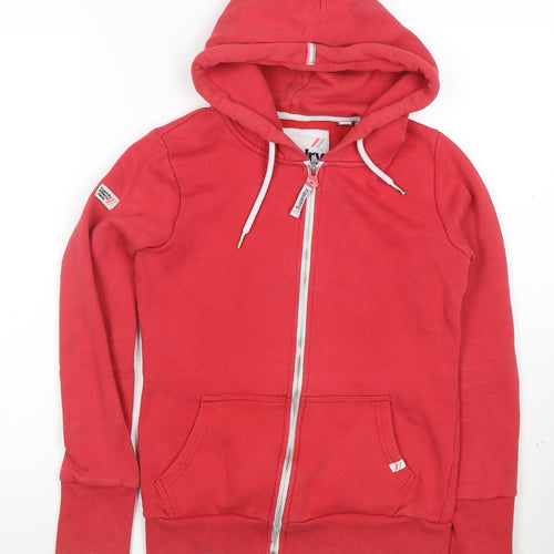 Superdry Women's Red Full Zip Hoodie Size 10 Cotton Blend