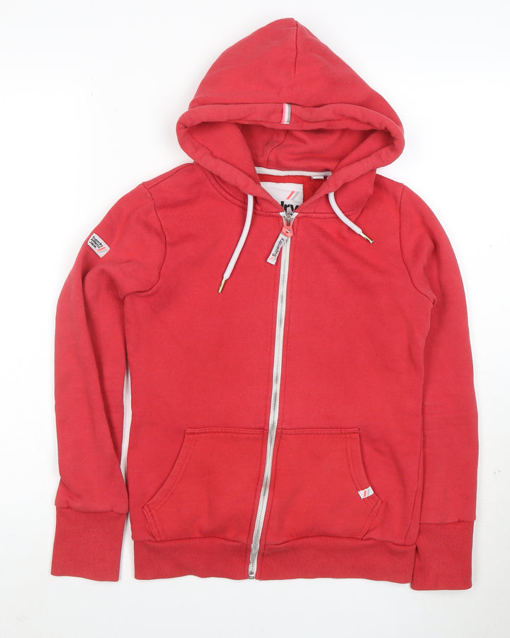 Superdry Women's Red Full Zip Hoodie Size 10 Cotton Blend