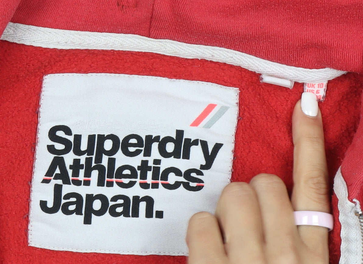 Superdry Women's Red Full Zip Hoodie Size 10 Cotton Blend