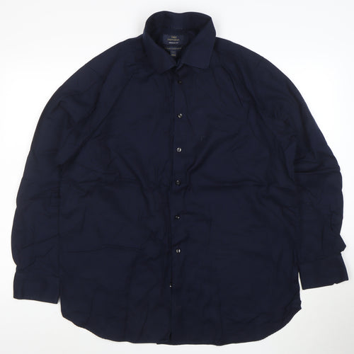Marks and Spencer Mens Navy Regular Fit Cotton Button-Up Shirt Size 17 XL
