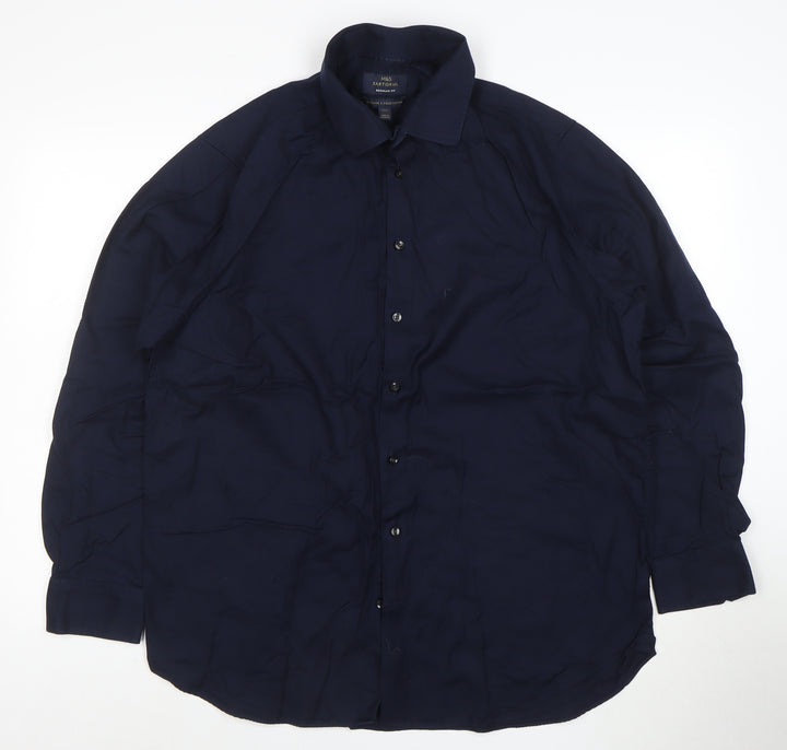Marks and Spencer Mens Navy Regular Fit Cotton Button-Up Shirt Size 17 XL