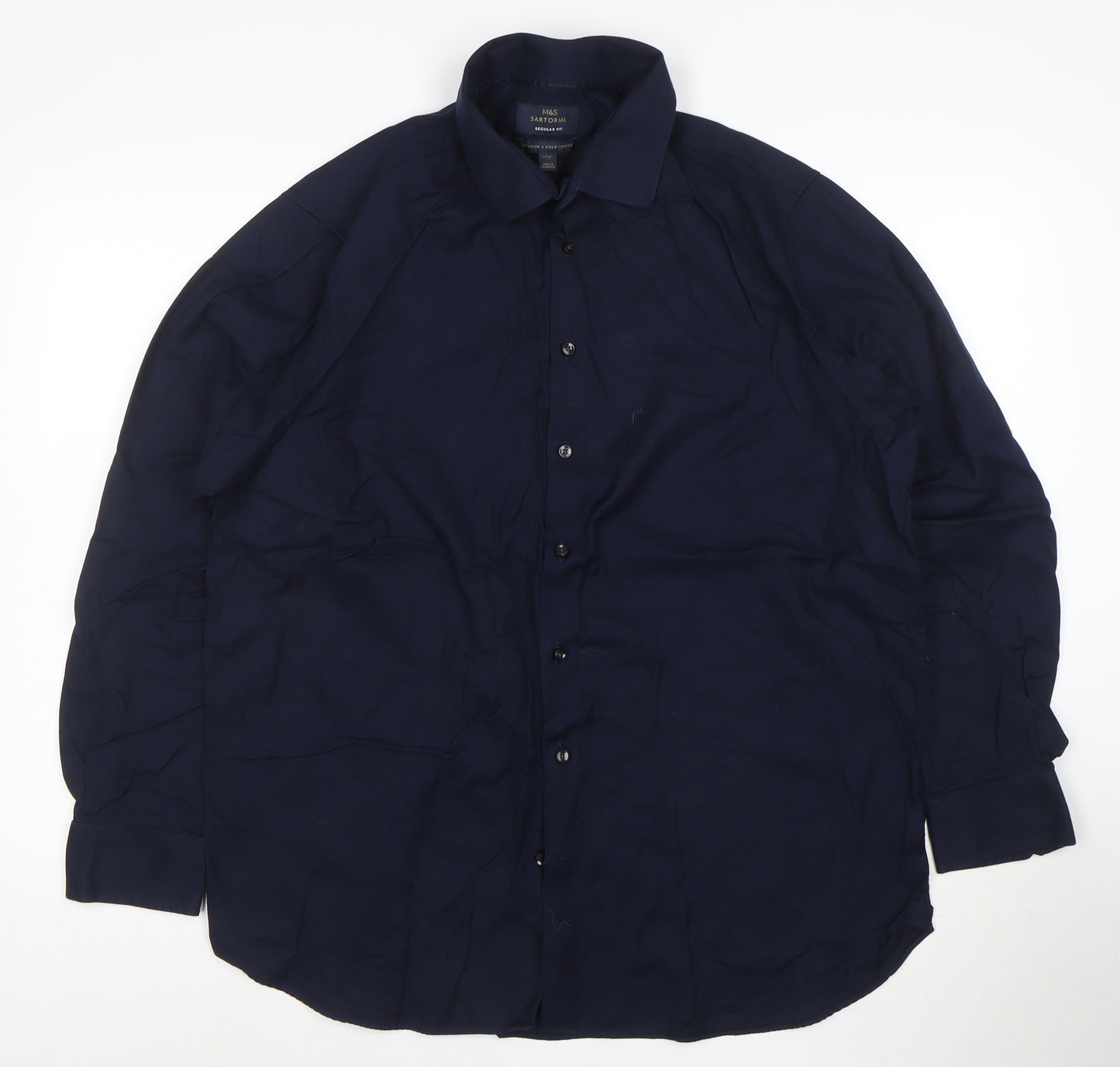 Marks and Spencer Mens Navy Regular Fit Cotton Button-Up Shirt Size 17 XL