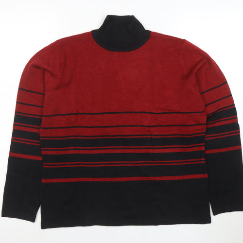 Eddie Bauer Womens Red Black Roll Neck Striped Jumper Size 6