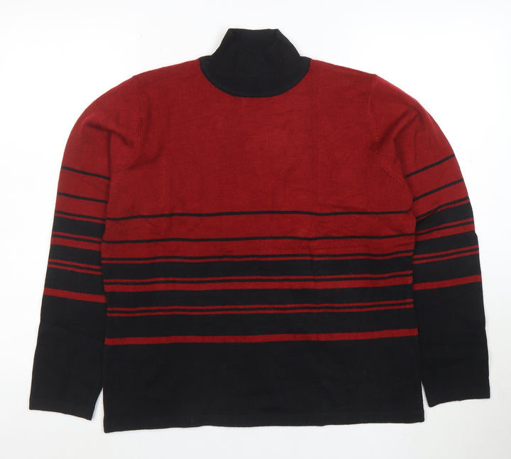Eddie Bauer Womens Red Black Roll Neck Striped Jumper Size 6