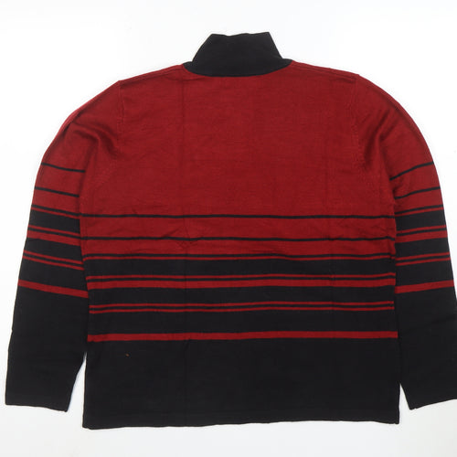 Eddie Bauer Womens Red Black Roll Neck Striped Jumper Size 6