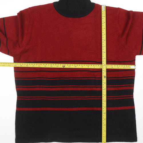 Eddie Bauer Womens Red Black Roll Neck Striped Jumper Size 6