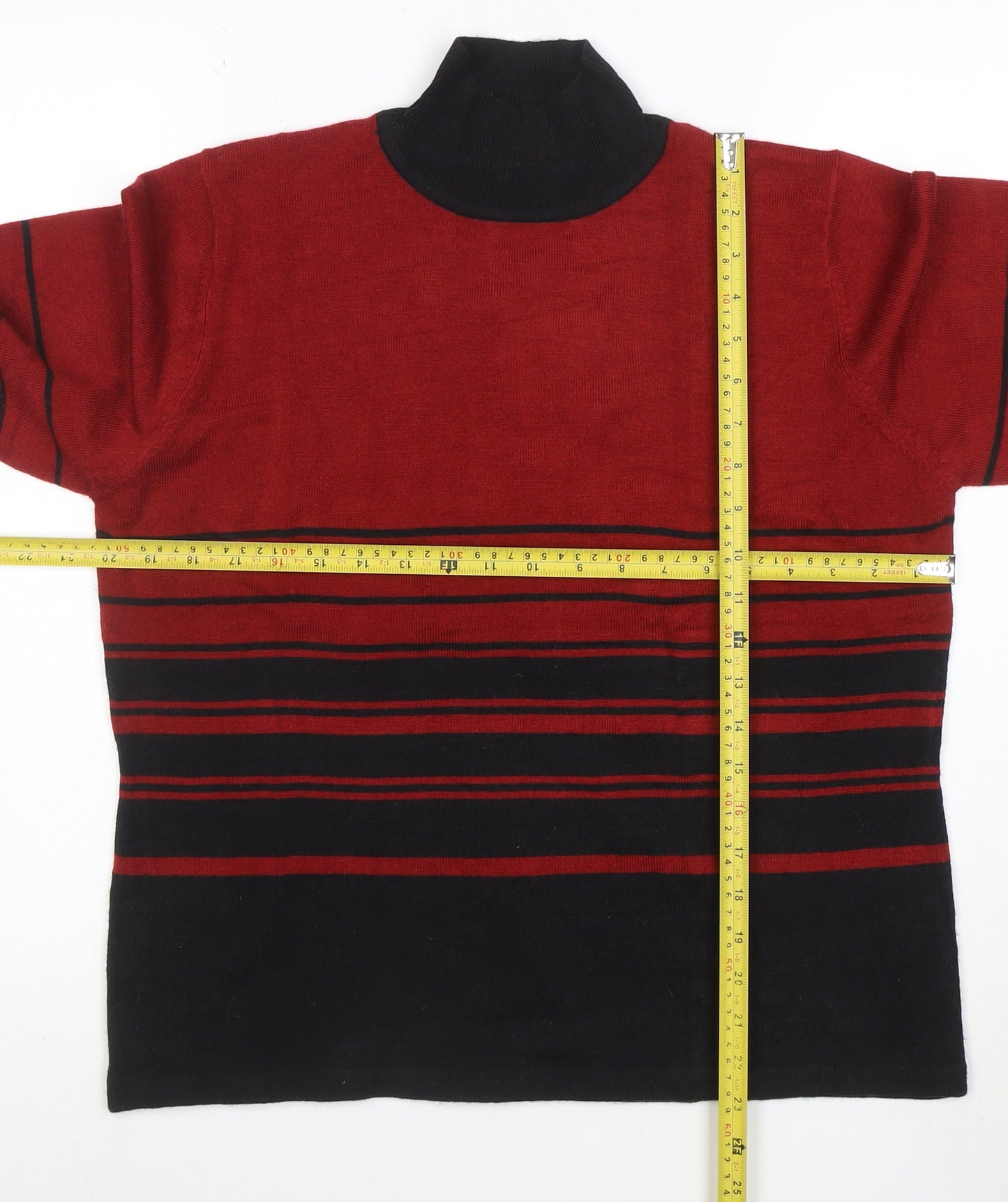 Eddie Bauer Womens Red Black Roll Neck Striped Jumper Size 6