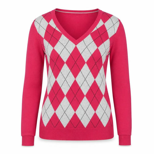 Tommy Hilfiger Womens Red Argyle V-Neck Jumper Size S 100% Cotton