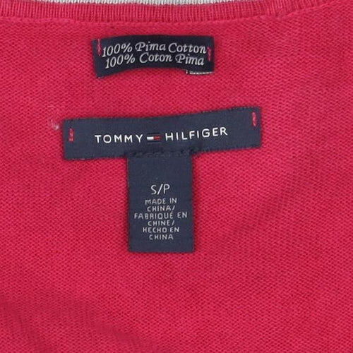 Tommy Hilfiger Womens Red Argyle V-Neck Jumper Size S 100% Cotton