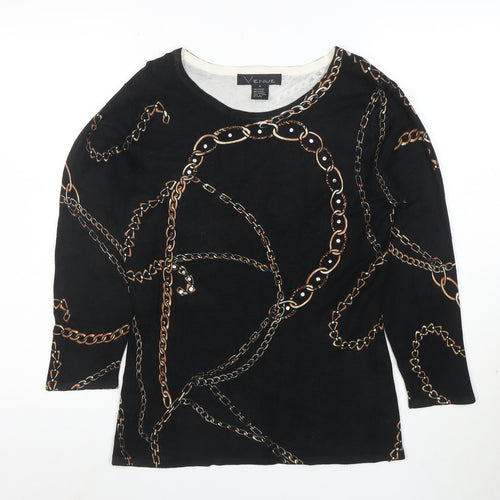 Venue Womens Black Chain Print 3/4 Sleeve Stretch Top M