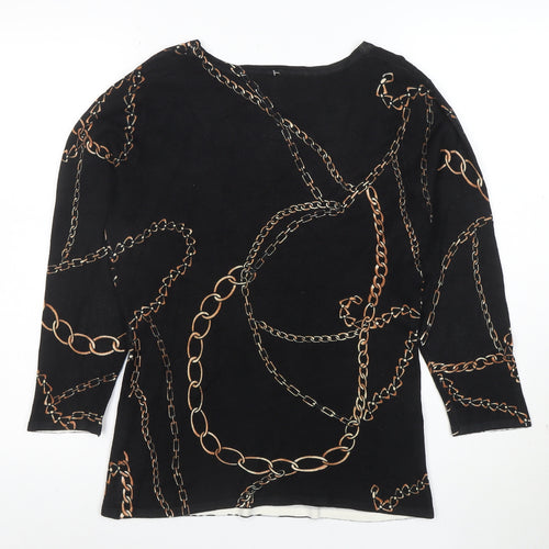 Venue Womens Black Chain Print 3/4 Sleeve Stretch Top M