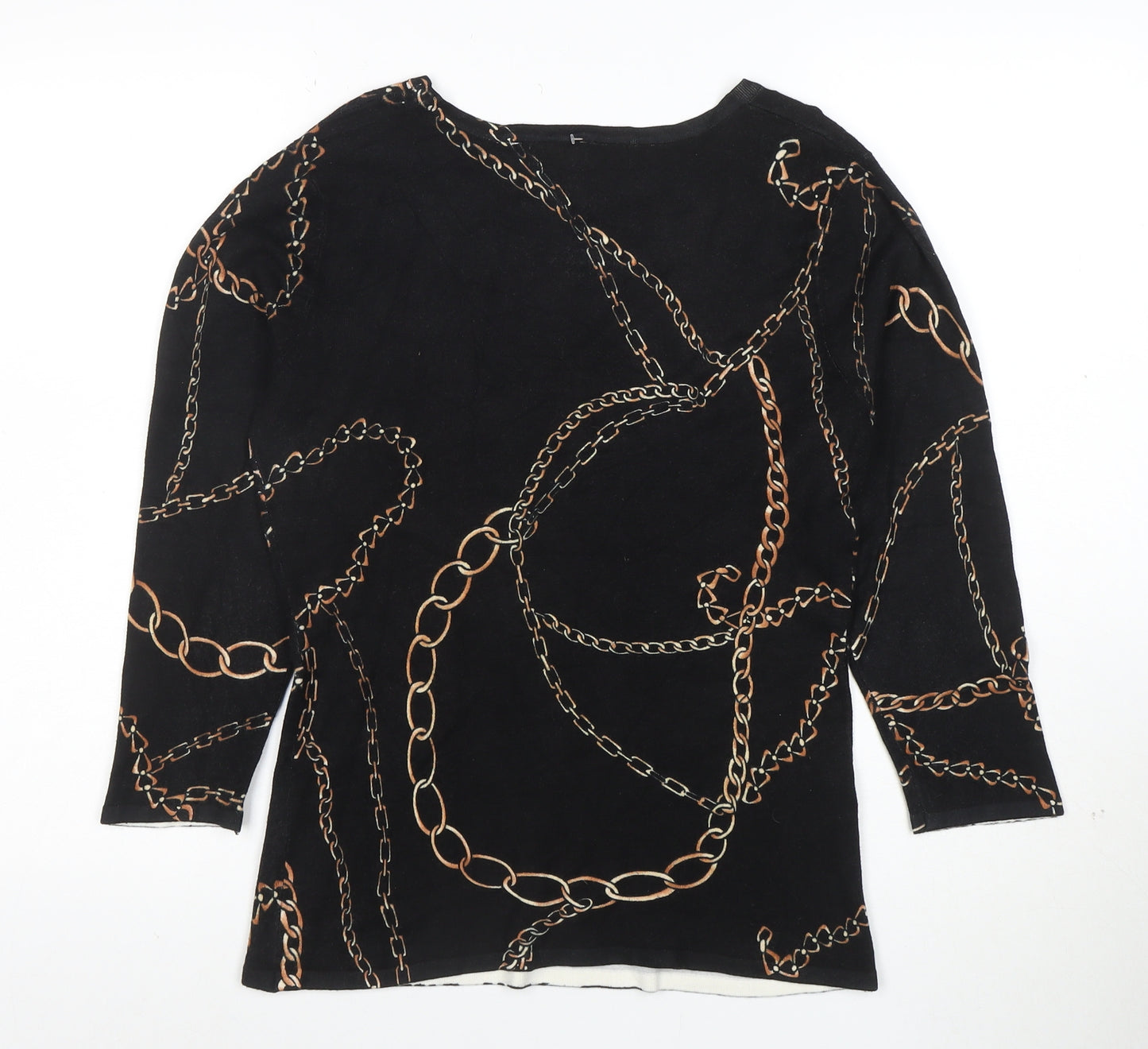 Venue Womens Black Chain Print 3/4 Sleeve Stretch Top M