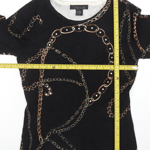 Venue Womens Black Chain Print 3/4 Sleeve Stretch Top M