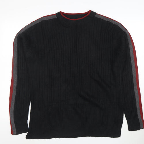 Britches Men's Black Acrylic Crew Neck Ribbed Pullover Jumper M