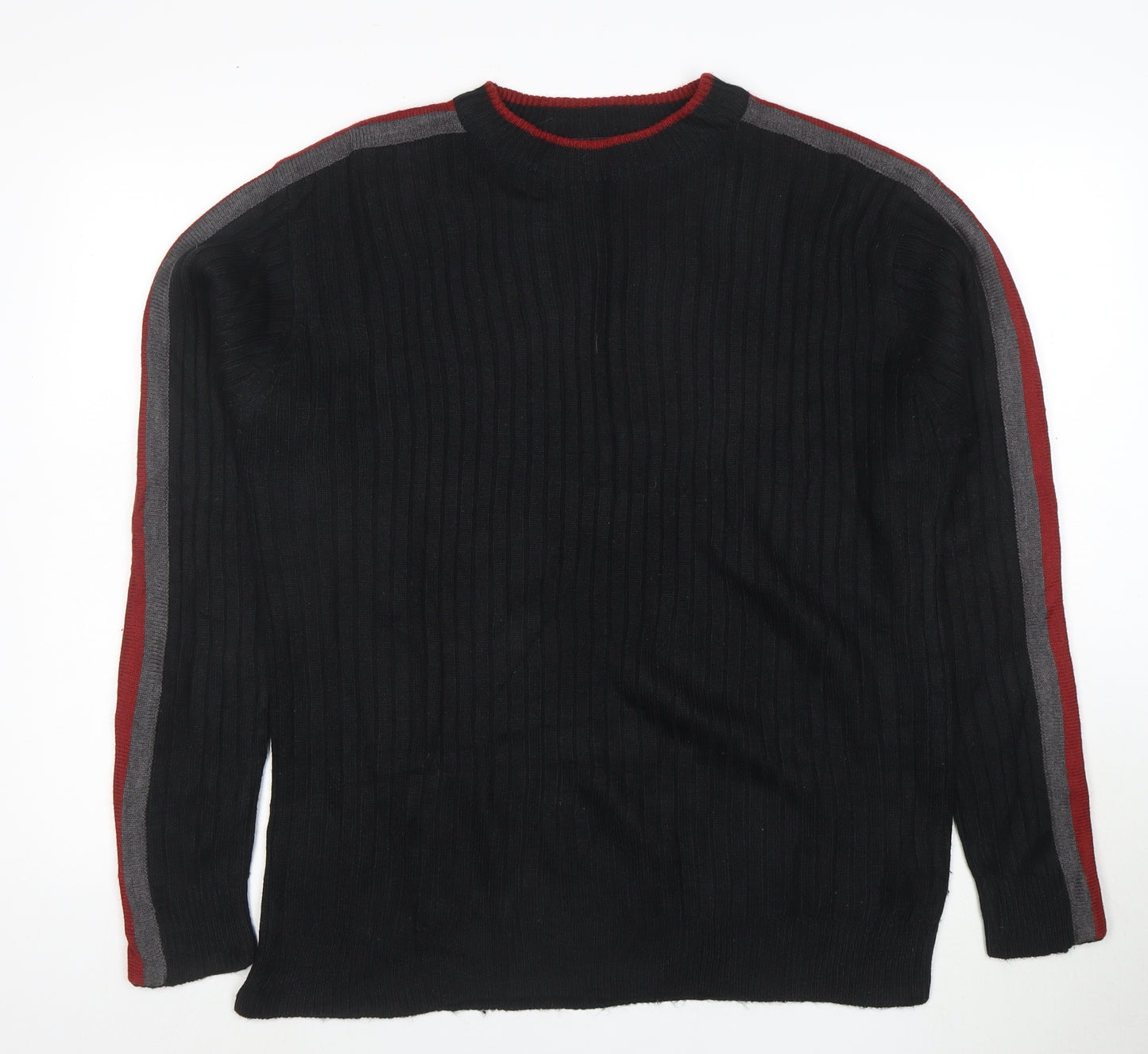 Britches Men's Black Acrylic Crew Neck Ribbed Pullover Jumper M