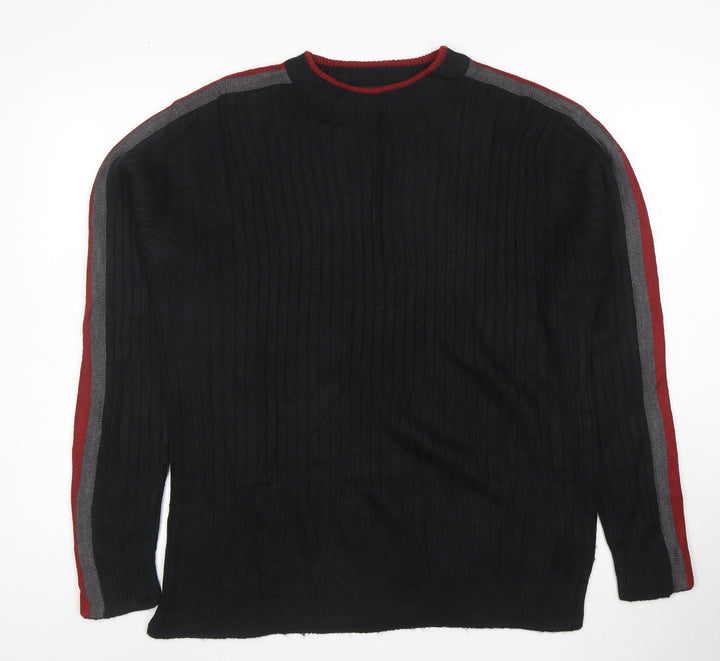 Britches Men's Black Acrylic Crew Neck Ribbed Pullover Jumper M