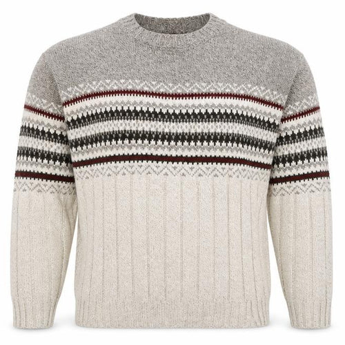 Liberty Men's Grey Fair Isle Cotton Knit Jumper Size L