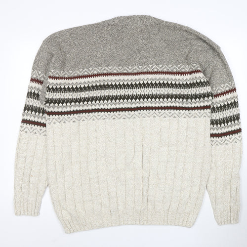 Liberty Men's Grey Fair Isle Cotton Knit Jumper Size L