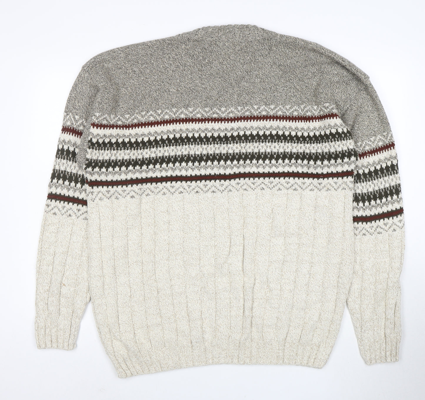 Liberty Men's Grey Fair Isle Cotton Knit Jumper Size L