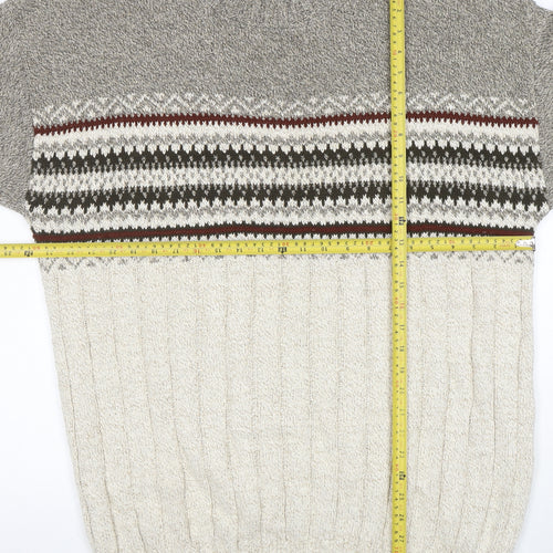 Liberty Men's Grey Fair Isle Cotton Knit Jumper Size L