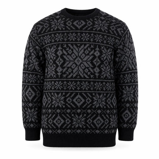 Front view of Roundtree & Yorke Men's Black Fair Isle Cotton Crew Neck Jumper Medium