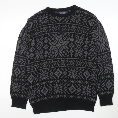 Roundtree & Yorke Men's Black Fair Isle Cotton Crew Neck Jumper Medium
