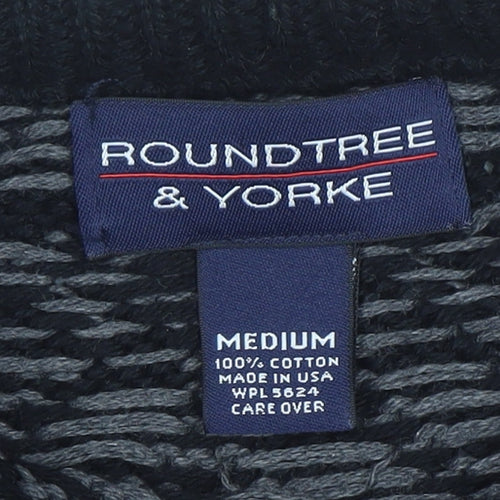 Roundtree & Yorke Men's Black Fair Isle Cotton Crew Neck Jumper Medium