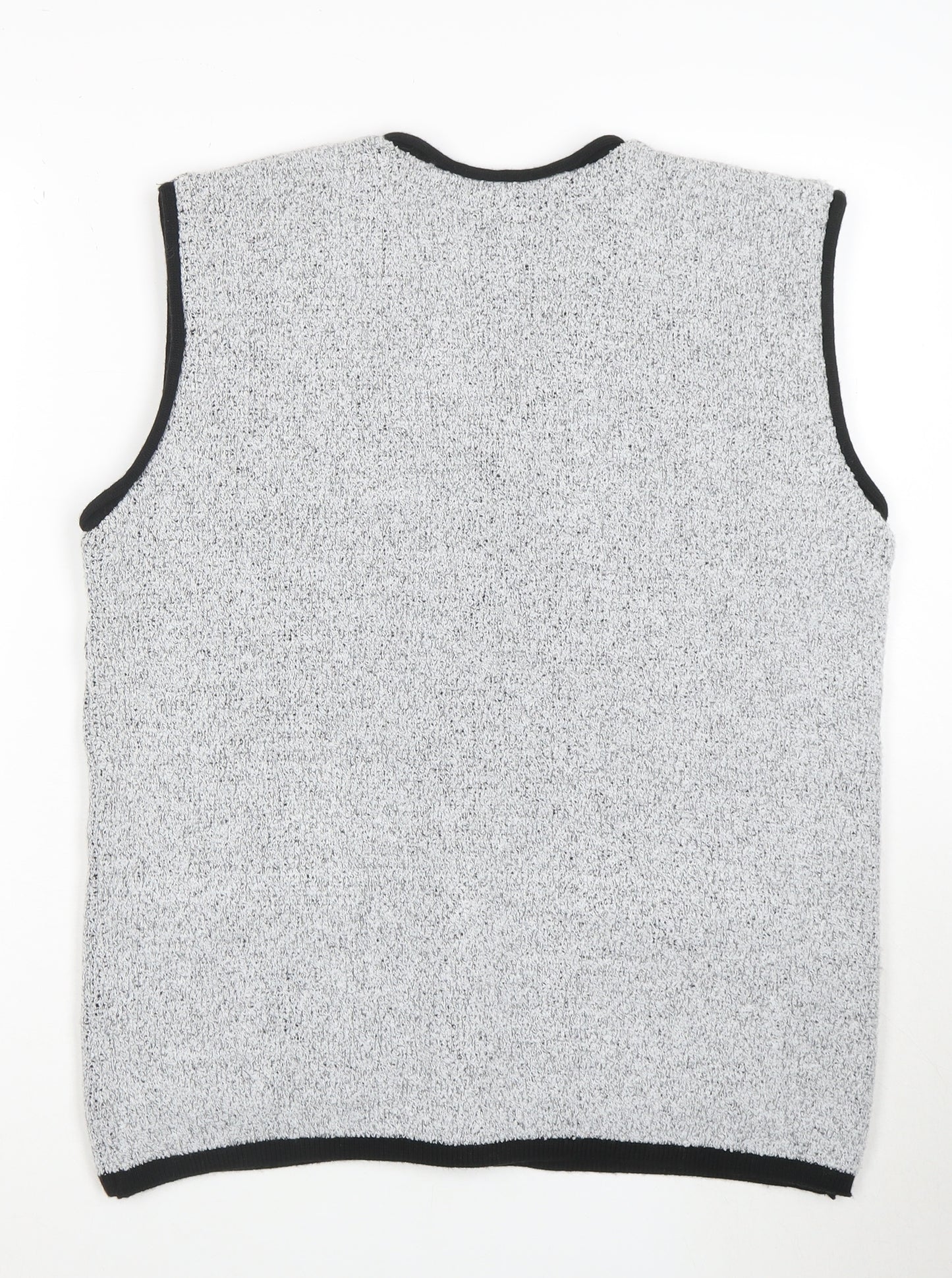Mode Collection Women Grey Black Floral Knit Button Vest M
