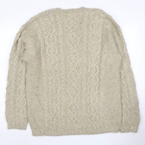 L.L. Bean Men Beige Wool Cable Knit V-Neck Jumper L Tall