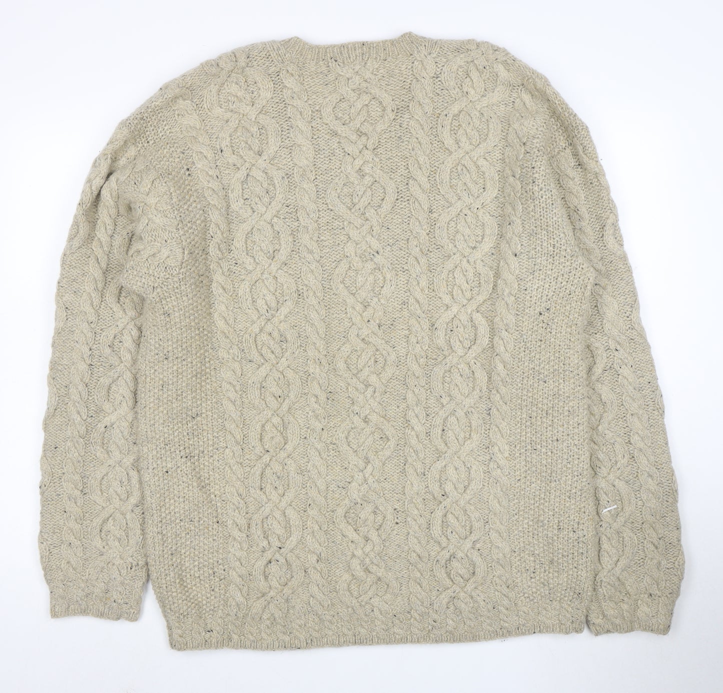 L.L. Bean Men Beige Wool Cable Knit V-Neck Jumper L Tall