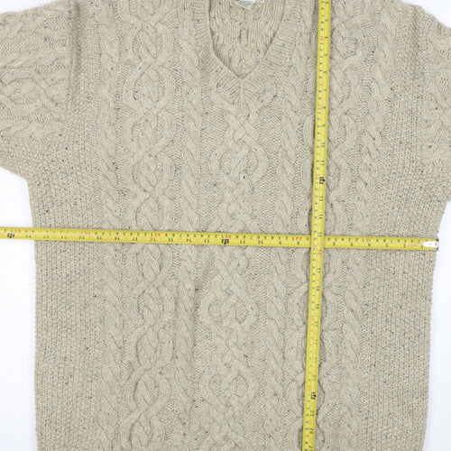 L.L. Bean Men Beige Wool Cable Knit V-Neck Jumper L Tall