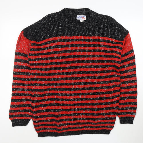 American Pride Women's Red Black Striped Chunky Knit Jumper M