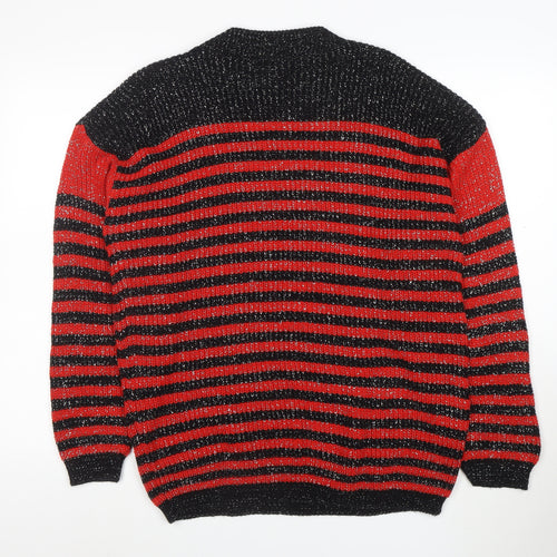 American Pride Women's Red Black Striped Chunky Knit Jumper M