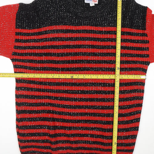 American Pride Women's Red Black Striped Chunky Knit Jumper M